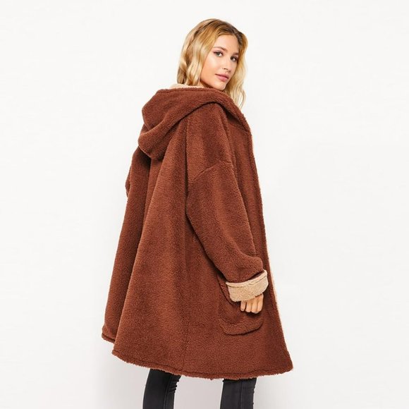 Color Contrast Sherpa Hoodie Cardigan - Picture 4 of 4